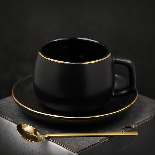 Handmade Black Coffee Cup, Green Coffee Mug, White Coffee Cups, Tea Cup, Ceramic Cup, Round Coffee Cup and Saucer Set-artworkcanvas