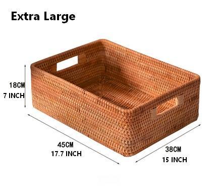 Large Woven Rattan Storage Basket, Rectangular Basket with Handle, Storage Baskets for Living Room-artworkcanvas