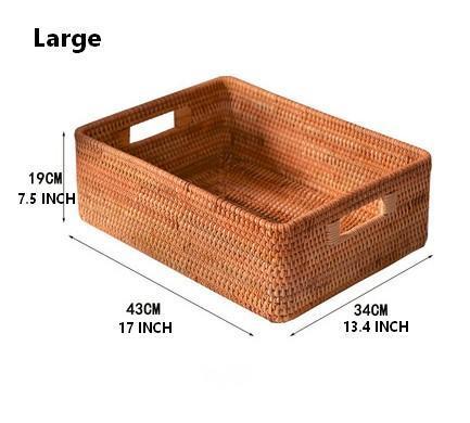 Large Woven Rattan Storage Basket, Rectangular Basket with Handle, Storage Baskets for Living Room-artworkcanvas