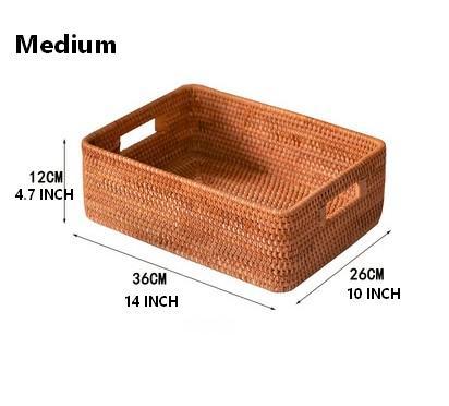 Large Woven Rattan Storage Basket, Rectangular Basket with Handle, Storage Baskets for Living Room-artworkcanvas