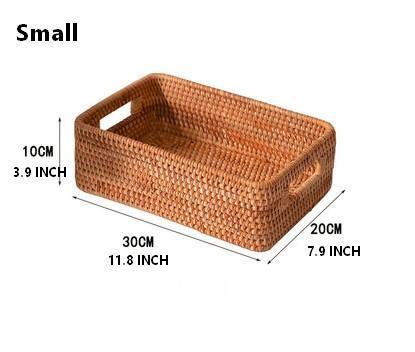 Large Woven Rattan Storage Basket, Rectangular Basket with Handle, Storage Baskets for Living Room-artworkcanvas