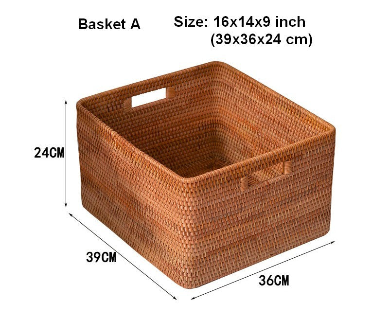 Storage Basket for Shelves, Woven Storage Basket for Toys, Rattan Storage Basket for Clothes, Large Rectangular Storage Basket, Storage Baskets for Bedroom-artworkcanvas