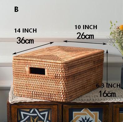 Wicker Rectangular Storage Basket with Lid, Extra Large Storage Baskets for Clothes, Kitchen Storage Baskets, Oversized Storage Baskets for Bedroom-artworkcanvas