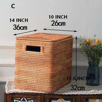 Extra Large Rattan Storage Baskets for Clothes, Rectangular Storage Basket with Lid, Kitchen Storage Baskets, Oversized Storage Baskets for Bedroom-artworkcanvas