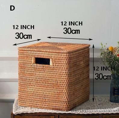 Kitchen Storage Baskets, Rectangular Storage Basket with Lid, Rattan Storage Baskets for Clothes, Storage Baskets for Living Room-artworkcanvas