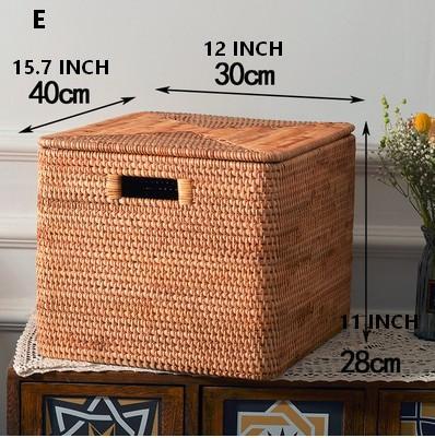 Wicker Rectangular Storage Basket with Lid, Extra Large Storage Baskets for Clothes, Kitchen Storage Baskets, Oversized Storage Baskets for Bedroom-artworkcanvas