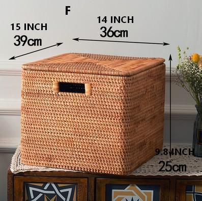 Kitchen Storage Baskets, Rectangular Storage Basket with Lid, Rattan Storage Baskets for Clothes, Storage Baskets for Living Room-artworkcanvas