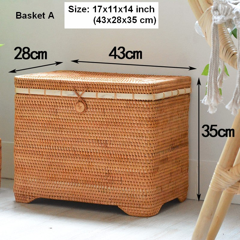 Large Rectangular Storage Basket with Lid, Rattan Storage Case, Storage Baskets for Bedroom, Rectangular Woven Storage Baskets for Clothes-artworkcanvas