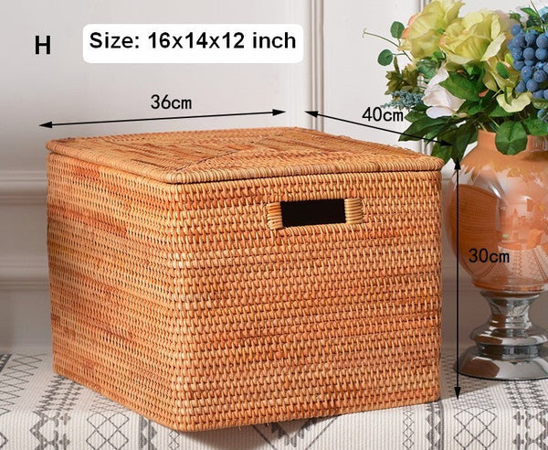 Wicker Rectangular Storage Basket with Lid, Extra Large Storage Baskets for Clothes, Kitchen Storage Baskets, Oversized Storage Baskets for Bedroom-artworkcanvas