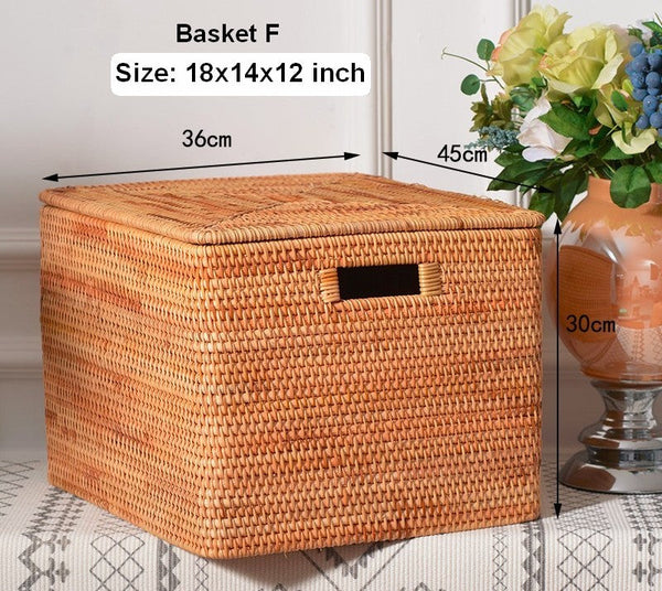 Oversized Rattan Storage Basket, Extra Large Rectangular Storage Basket for Clothes, Storage Baskets for Bathroom, Bedroom Storage Baskets-artworkcanvas