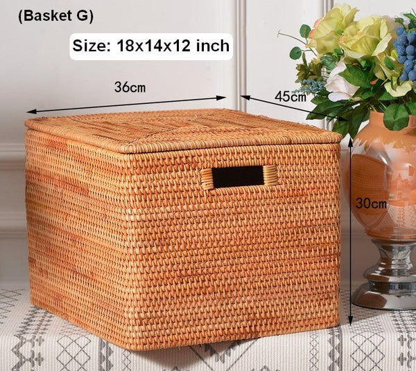 Rectangular Storage Basket with Lid, Rattan Storage Baskets for Shelves, Kitchen Storage Baskets, Storage Baskets for Clothes, Laundry Woven Baskets-artworkcanvas