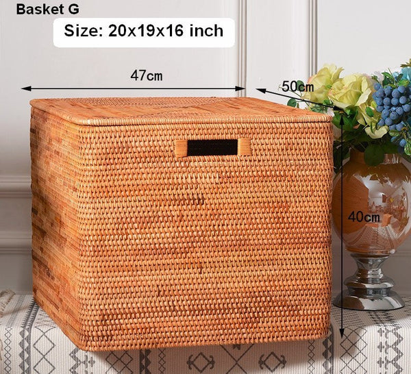 Rattan Storage Basket for Shelves, Rectangular Storage Basket with Lid, Extra Large Storage Baskets for Bedroom, Storage Baskets for Clothes-artworkcanvas