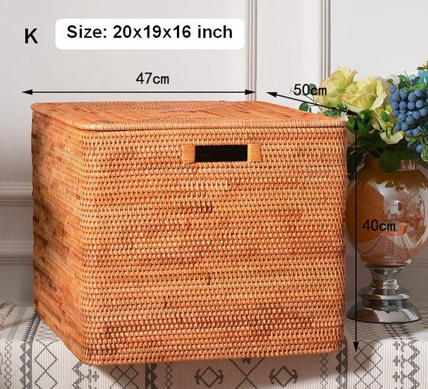 Wicker Rectangular Storage Basket with Lid, Extra Large Storage Baskets for Clothes, Kitchen Storage Baskets, Oversized Storage Baskets for Bedroom-artworkcanvas