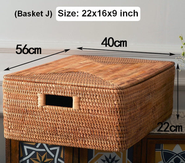 Large Rectangular Storage Baskets for Bathroom, Wicker Storage Basket with Lid, Extra Large Storage Baskets for Clothes, Storage Baskets for Shelves-artworkcanvas