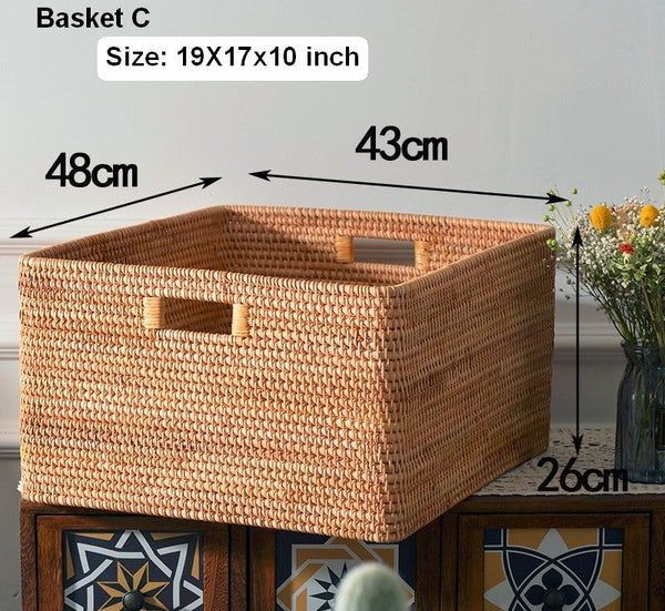 Extra Large Rattan Storage Baskets, Oversized Laundry Storage Baskets, Round Storage Baskets, Storage Baskets for Clothes, Storage Baskets for Bathroom-artworkcanvas