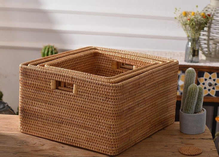 Wicker Storage Baskets for Bathroom, Rattan Rectangular Storage Basket