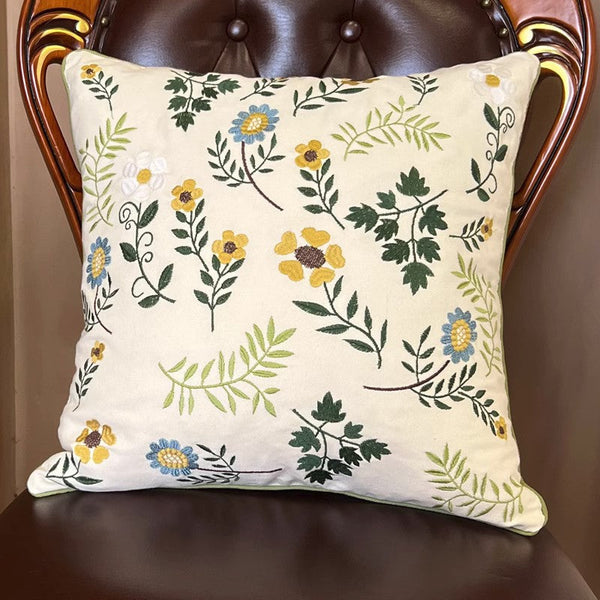 Farmhouse Decorative Throw Pillows, Spring Flower Sofa Decorative Pillows, Embroider Flower Cotton Pillow Covers, Flower Decorative Throw Pillows for Couch-artworkcanvas