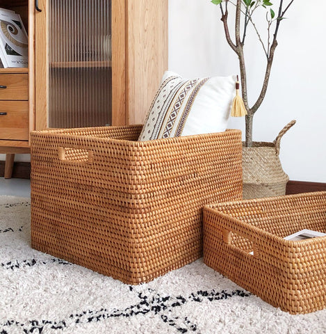 Rectangular Storage Basket for Shelves, Rattan Storage Basket for Kitchen, Storage Baskets for Bathroom, Woven Storage Baskets for Clothes-artworkcanvas