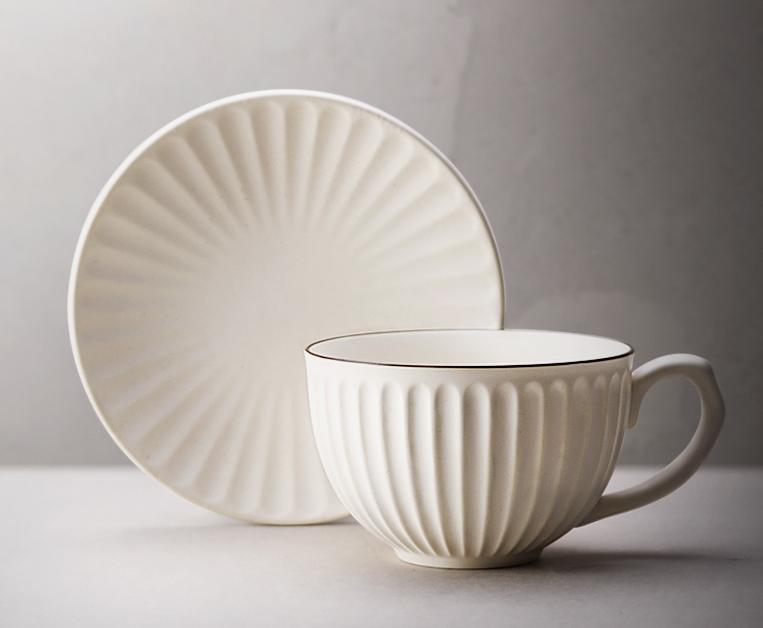 White Pottery Coffee Cups, Cappuccino Coffee Mug, Latte Coffee Cup, Pink Tea Cup, Ceramic Coffee Cup, Coffee Cup and Saucer Set-artworkcanvas