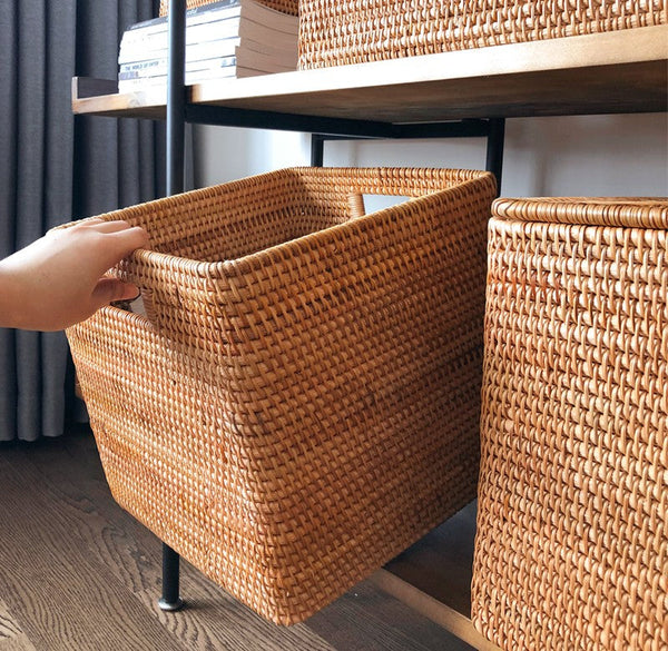 Extra Large Storage Baskets for Living Room, Storage Baskets for Clothes, Rectangular Storage Basket for Shelves, Woven Rattan Storage Basket for Kitchen-artworkcanvas