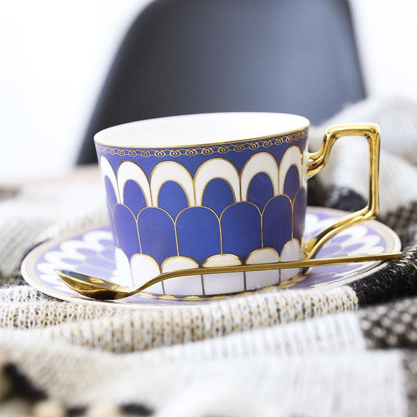 Elegant Porcelain Coffee Cups, Latte Coffee Cups with Gold Trim and Gift Box, British Tea Cups, Tea Cups and Saucers-artworkcanvas