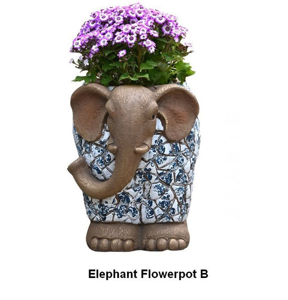Large Garden Flower Pot, Elephant Flowerpot, Unique Garden Flowerpot, Resin Statue for Garden, Modern Animal Statue for Garden Ornaments, Villa Outdoor Decor Gardening Ideas-artworkcanvas