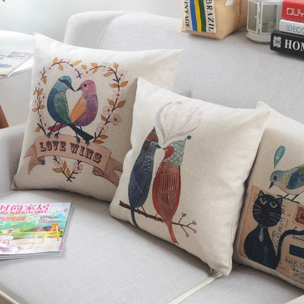 Large Decorative Pillow Covers, Decorative Sofa Pillows for Children's Room, Love Birds Throw Pillows for Couch, Singing Birds Decorative Throw Pillows-artworkcanvas