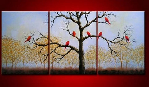 Landscape Painting, Bird Art Painting, 3 Piece Canvas Painting, Wall Art, Large Painting, Living Room Wall Art, Modern Art, Tree of Life Painting-artworkcanvas