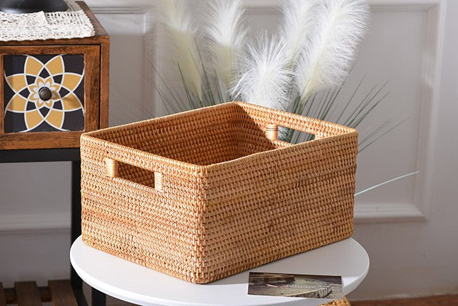 Woven Basket with Handle, Vietnam Traditional Handmade Rattan