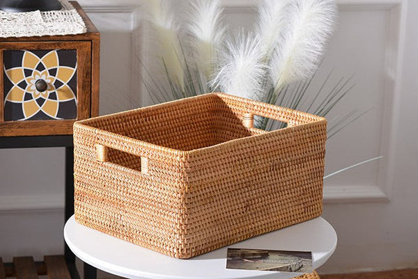 Rectangular Storage Basket for Shelves, Rattan Storage Basket for Kitchen, Storage Baskets for Bathroom, Woven Storage Baskets for Clothes-artworkcanvas