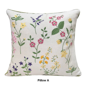 Farmhouse Sofa Decorative Pillows, Embroider Flower Cotton Pillow Covers, Spring Flower Decorative Throw Pillows, Flower Decorative Throw Pillows for Couch-artworkcanvas