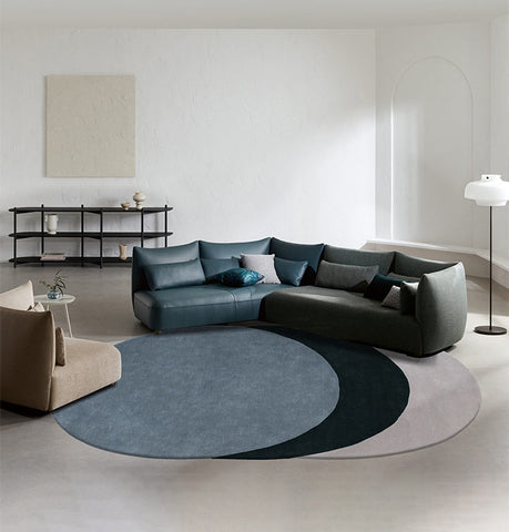Blue Geometric Modern Wool Rugs, Large Modern Rugs for Bedroom, Contemporary Wool Rugs for Dining Room, Abstract Modern Rugs for Living Room-artworkcanvas