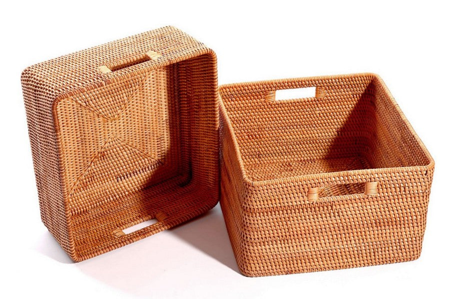 Rattan Tote Rectangular Storage Basket L 33 X W25 X H12 Cm 