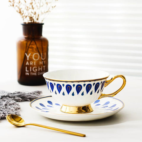 Tea Cups and Saucers, Coffee Cups with Gold Trim and Gift Box, British Tea Cups, Porcelain Coffee Cups, Latte Coffee Cups-artworkcanvas