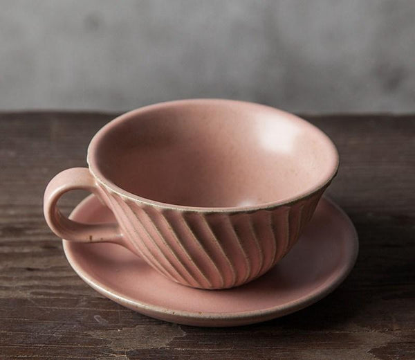 Simple Pink Pottery Coffee Cups, Breakfast Milk Cup, Latte Coffee Cup, Ceramic Coffee Cup, Cappuccino Coffee Mug, Coffee Cup and Saucer Set-artworkcanvas