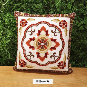Cotton Flower Decorative Pillows, Sofa Decorative Pillows, Embroider Flower Cotton Pillow Covers, Farmhouse Decorative Throw Pillows for Couch-artworkcanvas