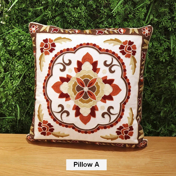 Sofa Decorative Pillows, Embroider Flower Cotton Pillow Covers, Cotton Flower Decorative Pillows, Farmhouse Decorative Throw Pillows for Couch-artworkcanvas