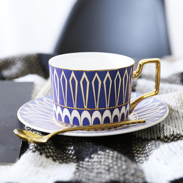 Elegant Porcelain Coffee Cups, Latte Coffee Cups with Gold Trim and Gift Box, British Tea Cups, Tea Cups and Saucers-artworkcanvas