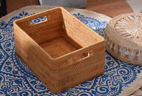 Woven Storage Baskets, Rectangular Storage Baskets, Rattan Storage Basket for Shelves, Kitchen Storage Baskets, Storage Baskets for Bathroom-artworkcanvas