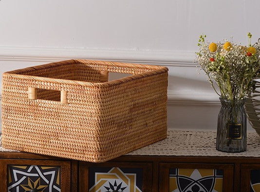 Woven Basket with Handle, Vietnam Traditional Handmade Rattan Wicker Storage  Basket – Paintingforhome