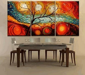 Acrylic Canvas Painting, 3 Piece Canvas Painting, Modern Paintings for Dining Room, Tree of Life Painting, Colorful Tree Painting-artworkcanvas