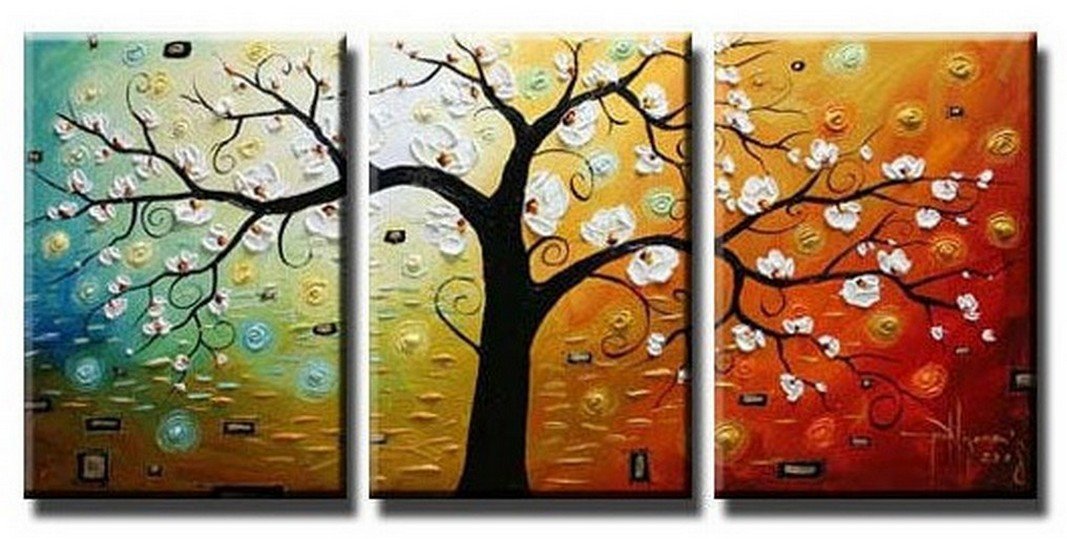 Abstract Art, Canvas Painting, Wall Art, Large Painting, 3 Piece Canvas Art, Tree of Life Painting-artworkcanvas