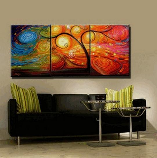Abstract Painting, Canvas Painting, Living Room Wall Art, 3 Piece Canvas Art, Tree of Life Painting, Colorful Tree-artworkcanvas