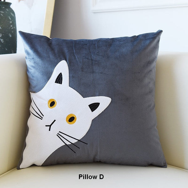 Decorative Throw Pillows, Modern Sofa Decorative Pillows, Lovely Cat Pillow Covers for Kid's Room, Cat Decorative Throw Pillows for Couch-artworkcanvas