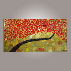 Painting on Sale, Canvas Art, Red Flower Tree Painting, Abstract Art Painting, Dining Room Wall Art, Art on Canvas, Modern Art, Contemporary Art-artworkcanvas