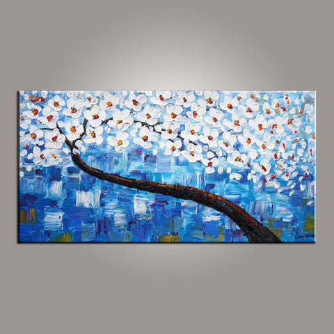 Canvas Art, Blue Flower Tree Painting, Abstract Painting, Painting on Sale, Dining Room Wall Art, Art on Canvas, Modern Art, Contemporary Art-artworkcanvas