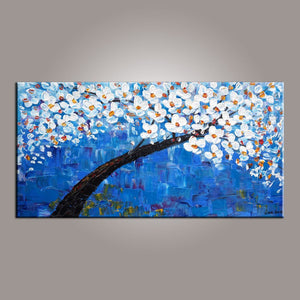 Blue Flower Tree Painting, Canvas Art, Abstract Painting, Painting on Sale, Dining Room Wall Art, Art on Canvas, Modern Art, Contemporary Art-artworkcanvas