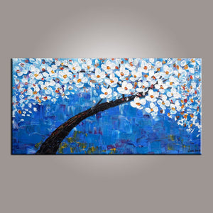 Blue Flower Tree Painting, Canvas Art, Abstract Painting, Painting on Sale, Dining Room Wall Art, Art on Canvas, Modern Art, Contemporary Art-artworkcanvas