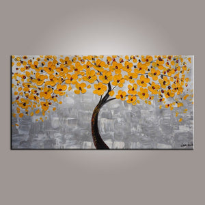 Painting on Sale, Yellow Flower Tree Painting, Tree of Life Abstract Painting, Art on Canvas-artworkcanvas