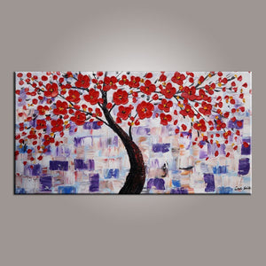 Canvas Art, Red Flower Tree Painting, Abstract Painting, Painting on Sale, Dining Room Wall Art, Art on Sale, Modern Art, Contemporary Art-artworkcanvas